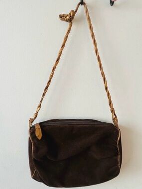 Vintage Suede Brown Leather Margolin Purse with Braided Strap